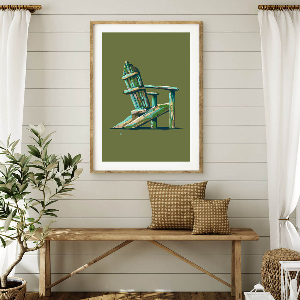 adirondack chair painting in stylish lake house