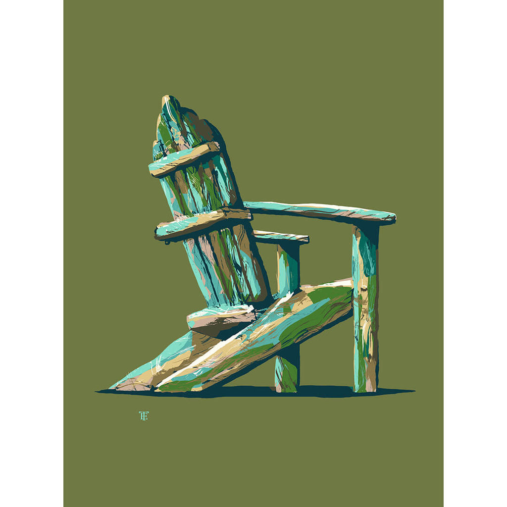 modern adirondack chair art print in greens