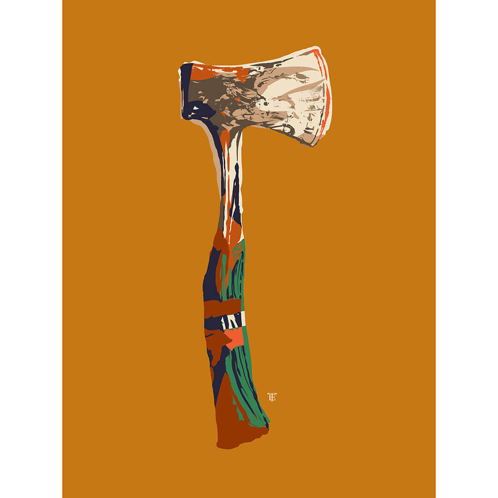colorful hatchet art print of hand axe
