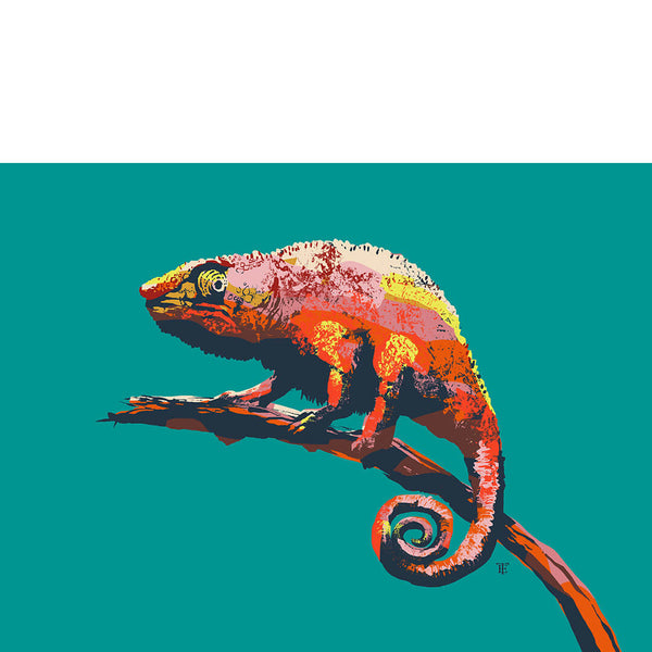 modern chameleon art print in bright Pop Art Colors
