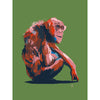 modern chimpanzee art print in green, red, and brown