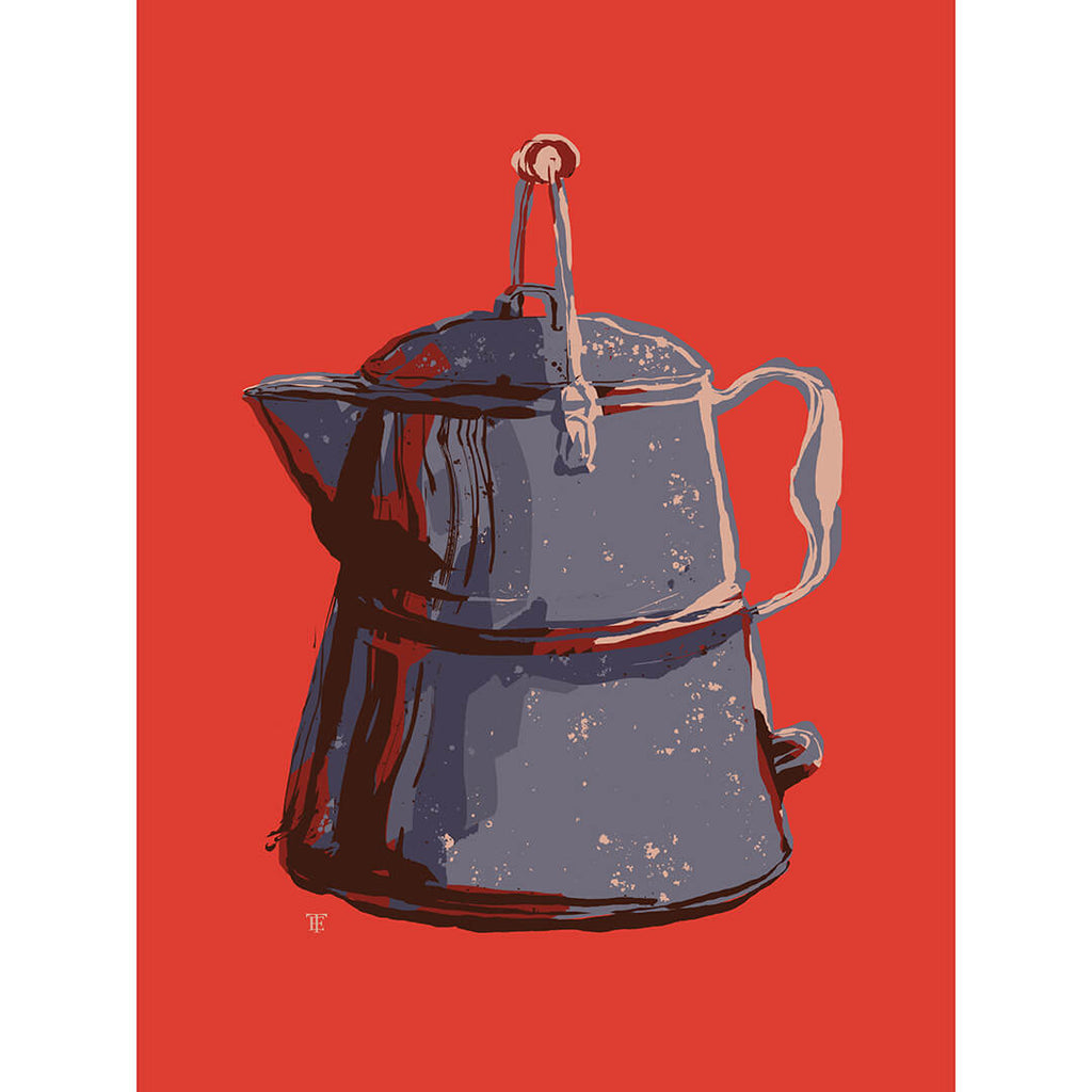 coffee pot art print poster on red