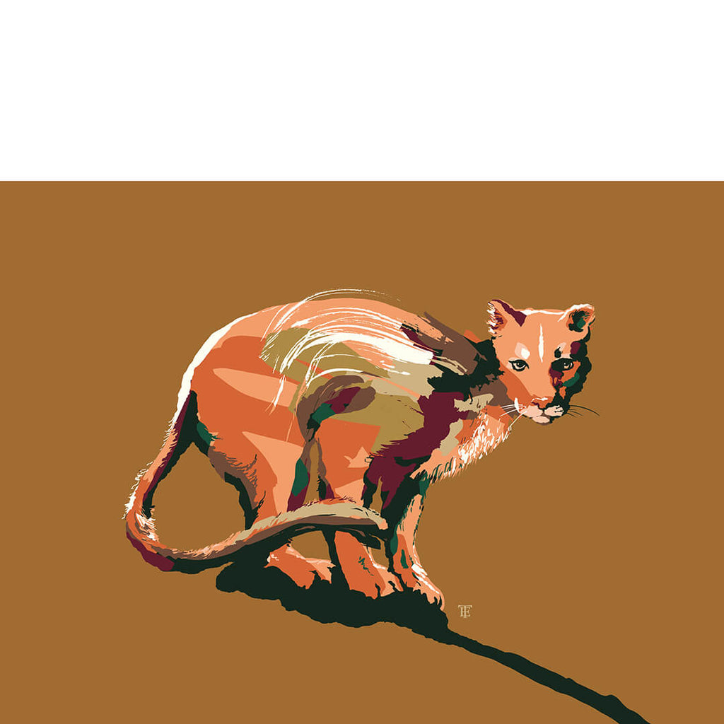 modern cougar art print in earth tones