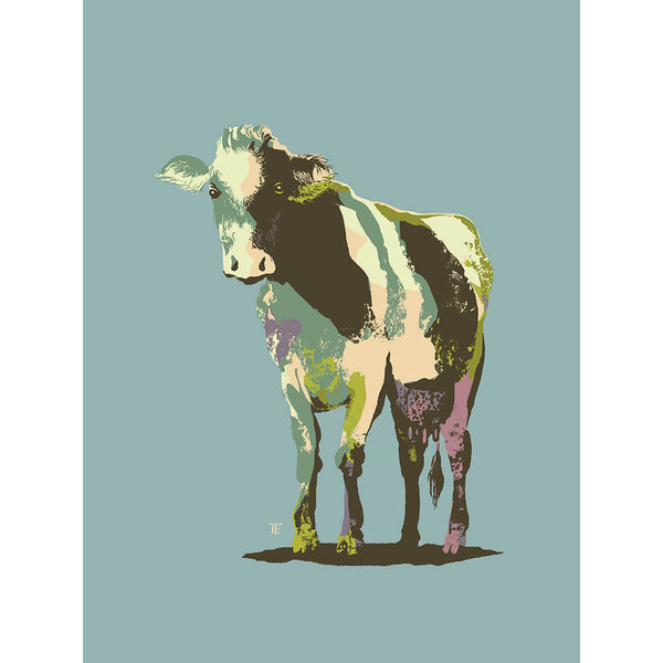 modern farmhouse cow art print - colorful