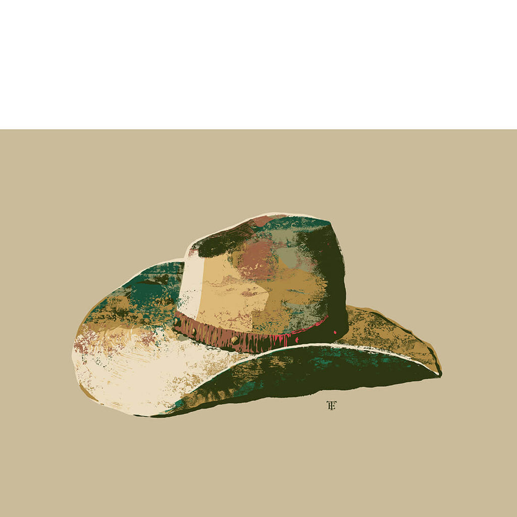 modern art print of old cowboy hat
