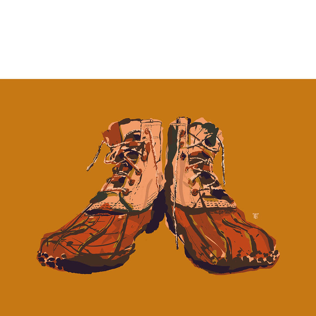colorful art print of duck boots