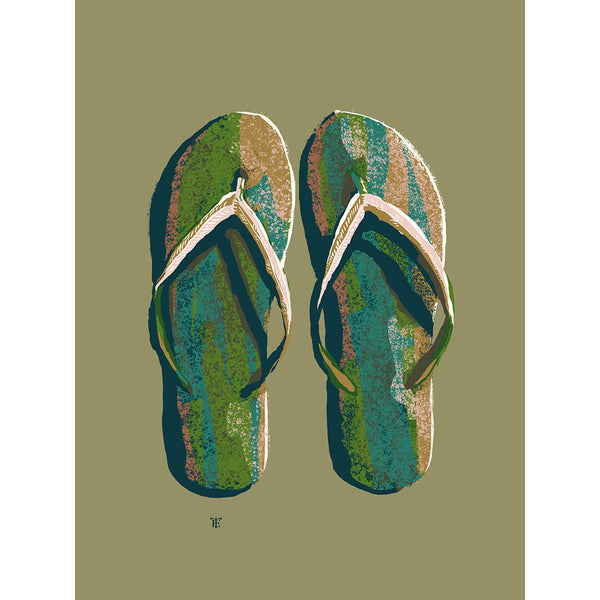 cool women's flip-flops art print in earth tones