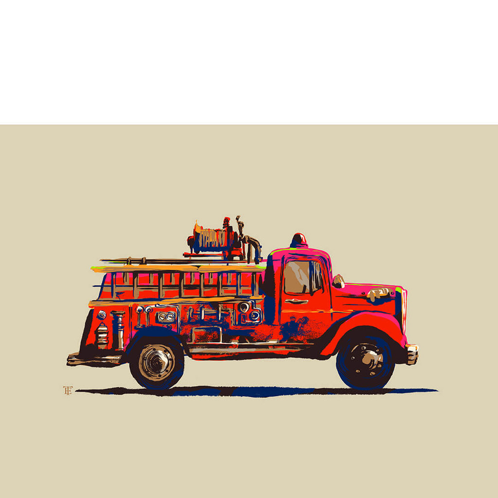 colorful stylish fire engine art print