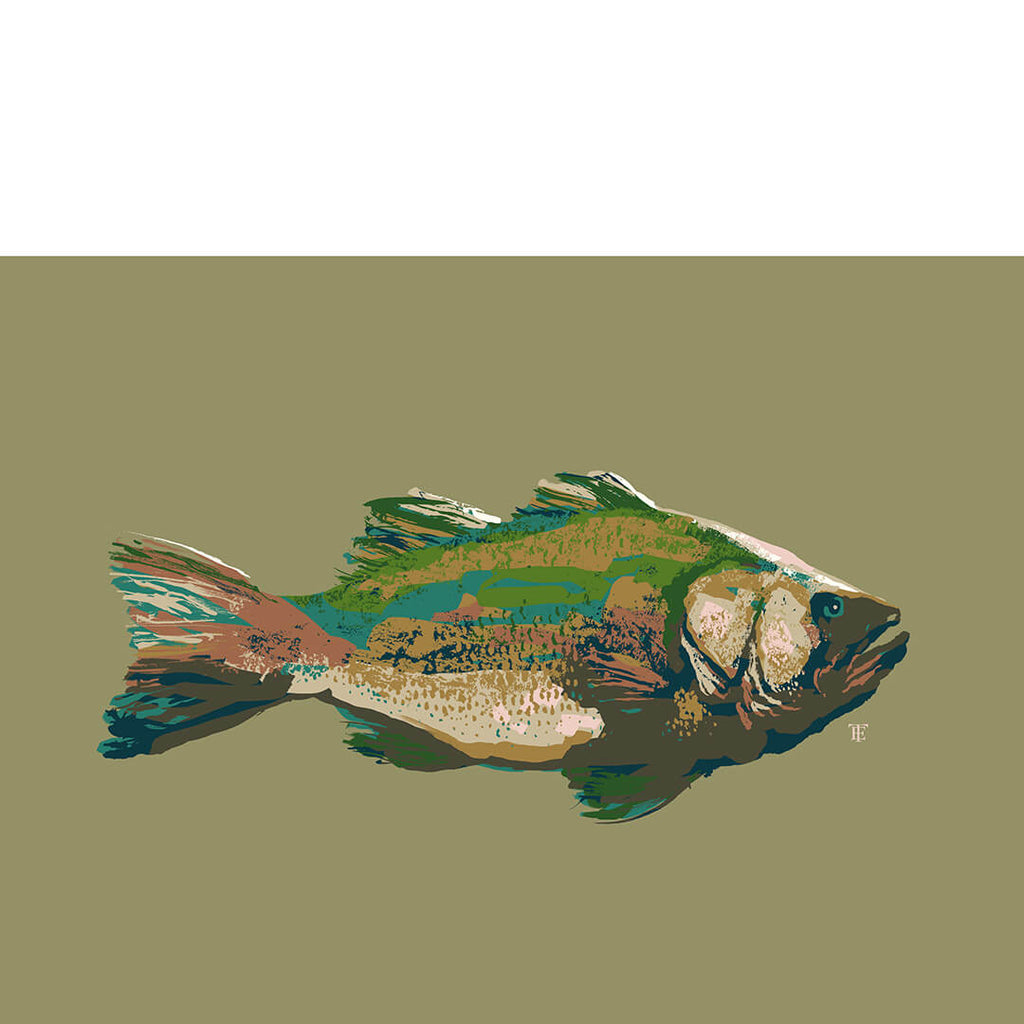 modern bass fish art print in earth tones