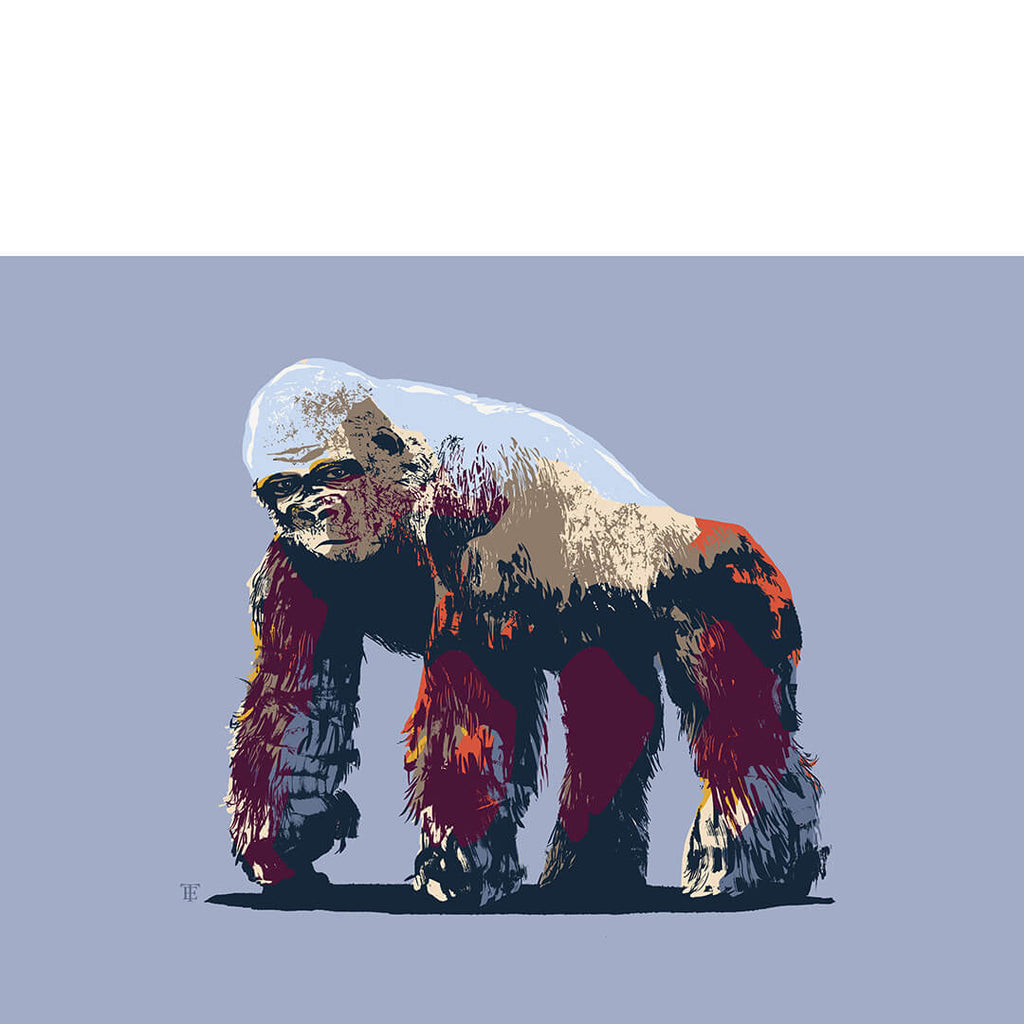 modern gorilla art print in cool color palette