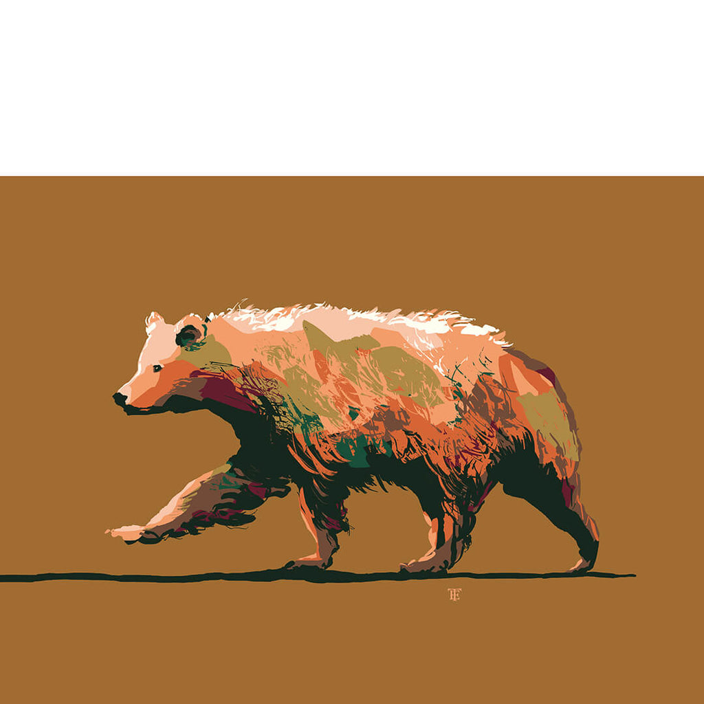 modern grizzly bear art print - california flag