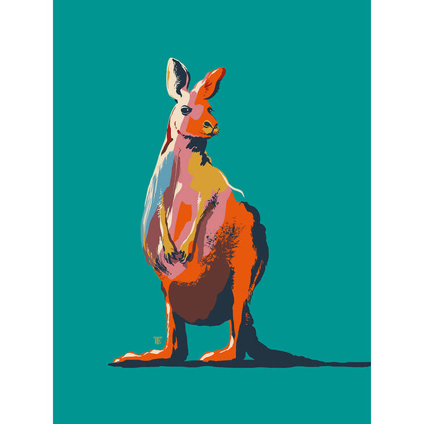 modern kangaroo art print in bright, bold colors