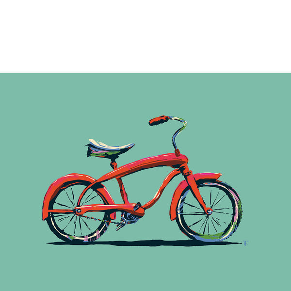 retro kid's bicycle art print in teal and red