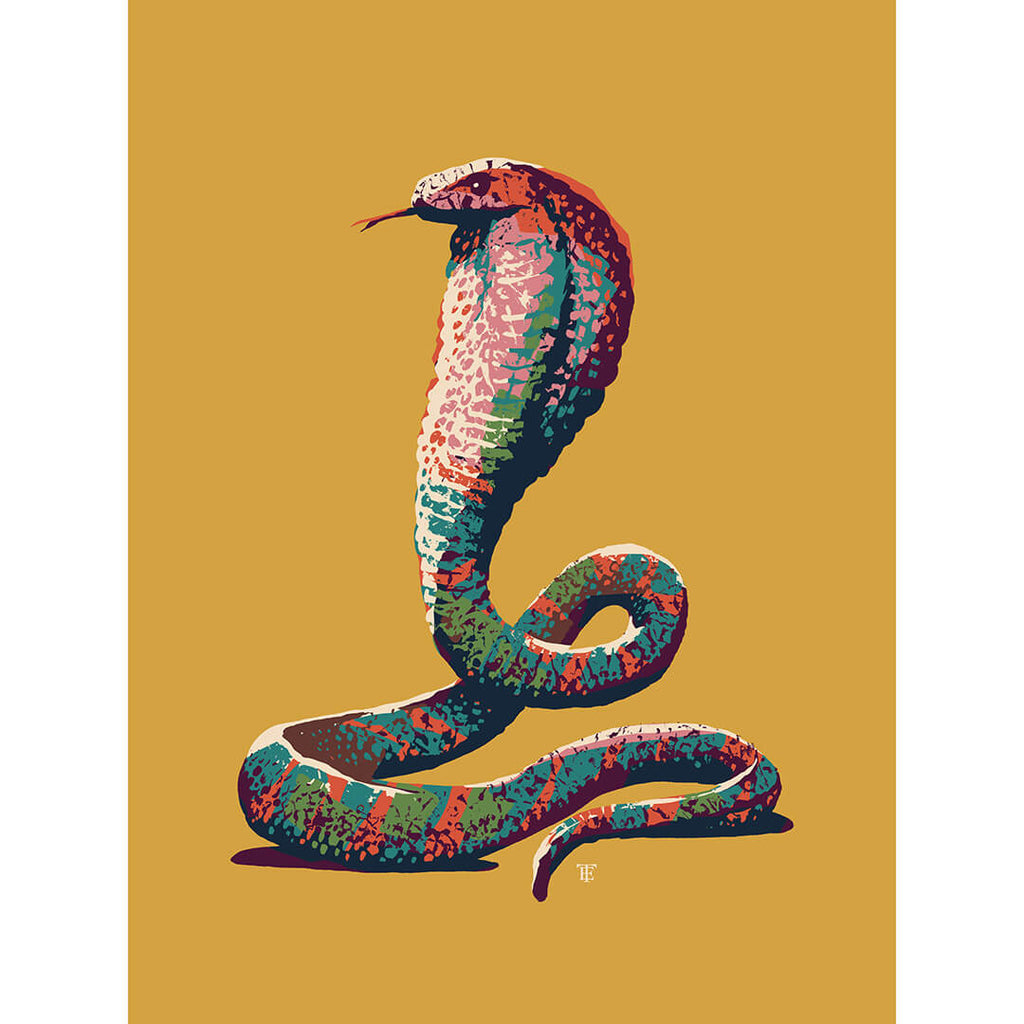 modern king cobra art print in yellow and bright colors