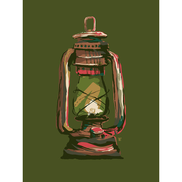 pop art lantern art print in greens and earth tones
