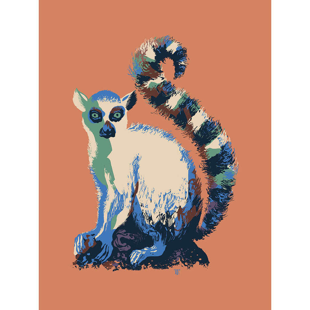 modern ring-tailed lemur art print in Pop Art colors