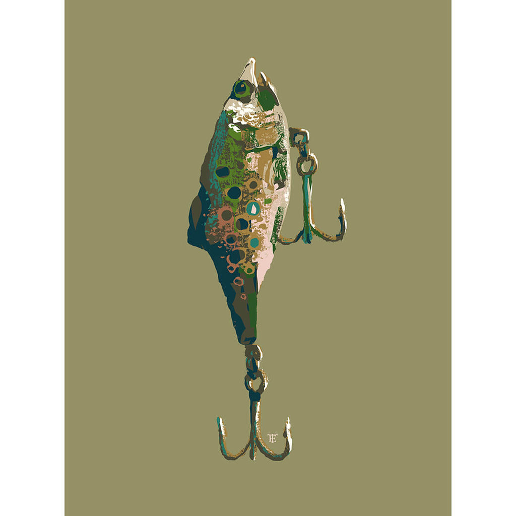 Retro Fishing Lure Art Print in Earth Tones  Fisherman Man Cave Art –  Elise Thomason Print Studio