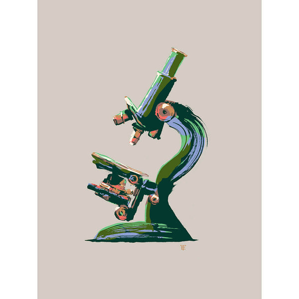 cool microscope art print in green and blue