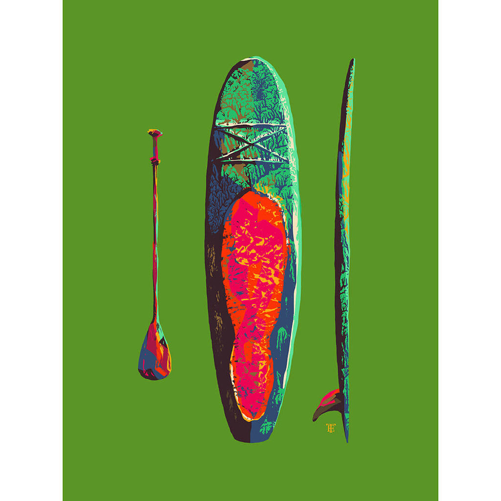 colorful art print of stand-up paddle board