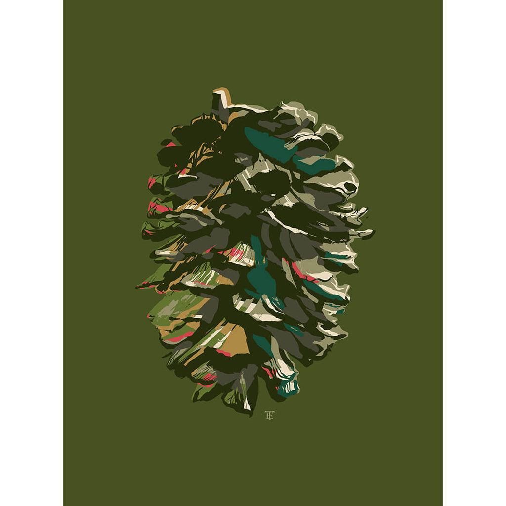 stylish pine cone art print in greens