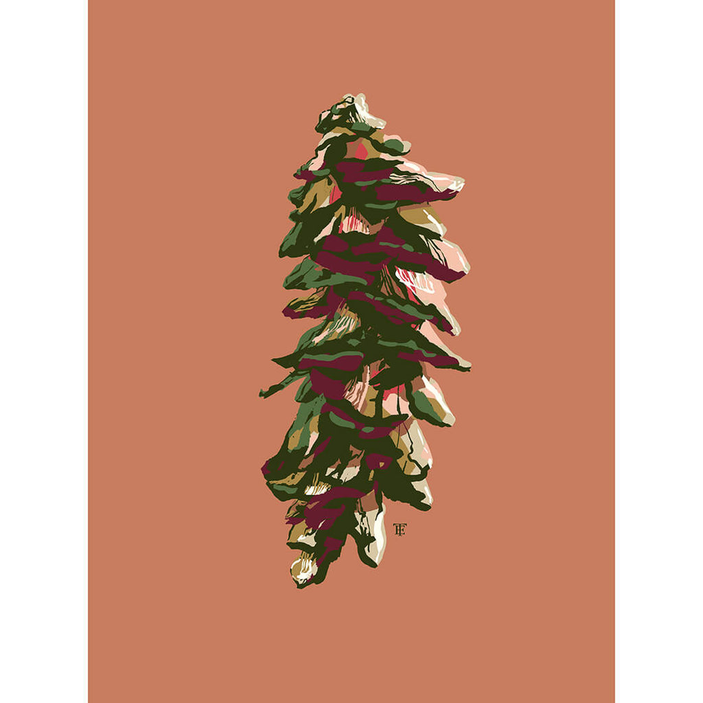 pine cone art print in earthy pinks