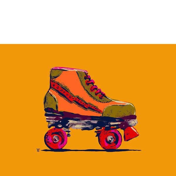 Funky roller skate art print in bright colors