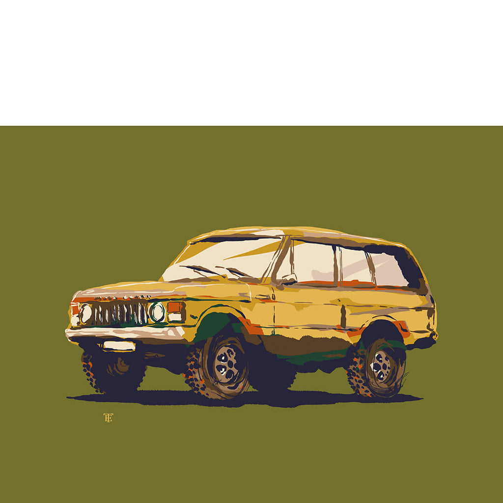 classic 4x4 SUV art print in yellow and green