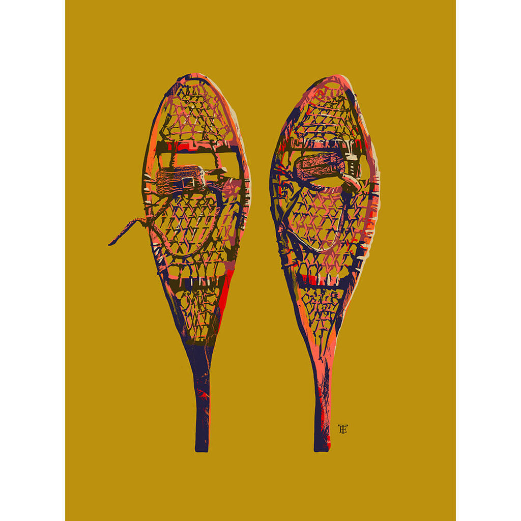 retro snowshoes art print in bold color