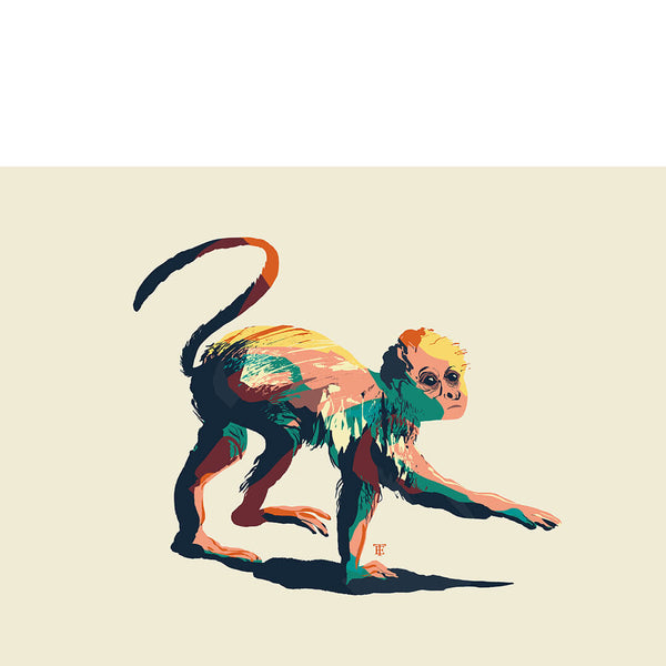 modern chinoiserie monkey art print - colorful