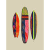 Colorful Pop Art print poster of colorful vintage surfboards / longboards.