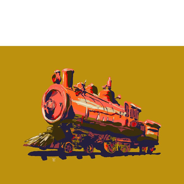 train locomotive art print poster / colorful ink drawing