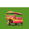 tuk-tuk art print poster of colorful line drawing on green background