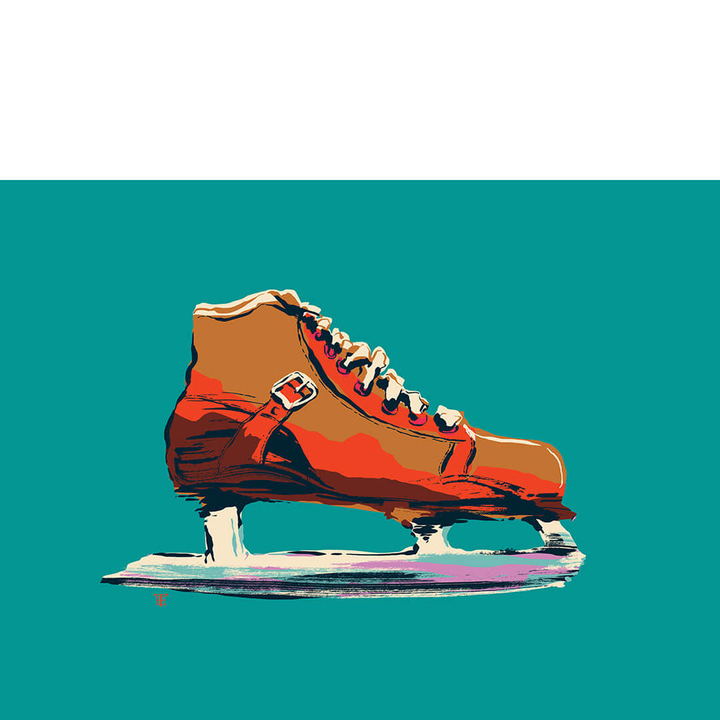 retro hockey skate art print in bright colors