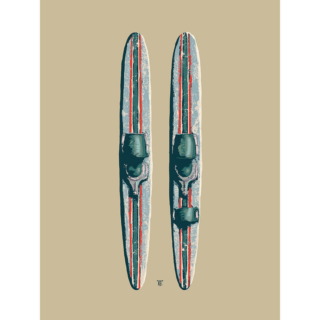 retro water skis art print