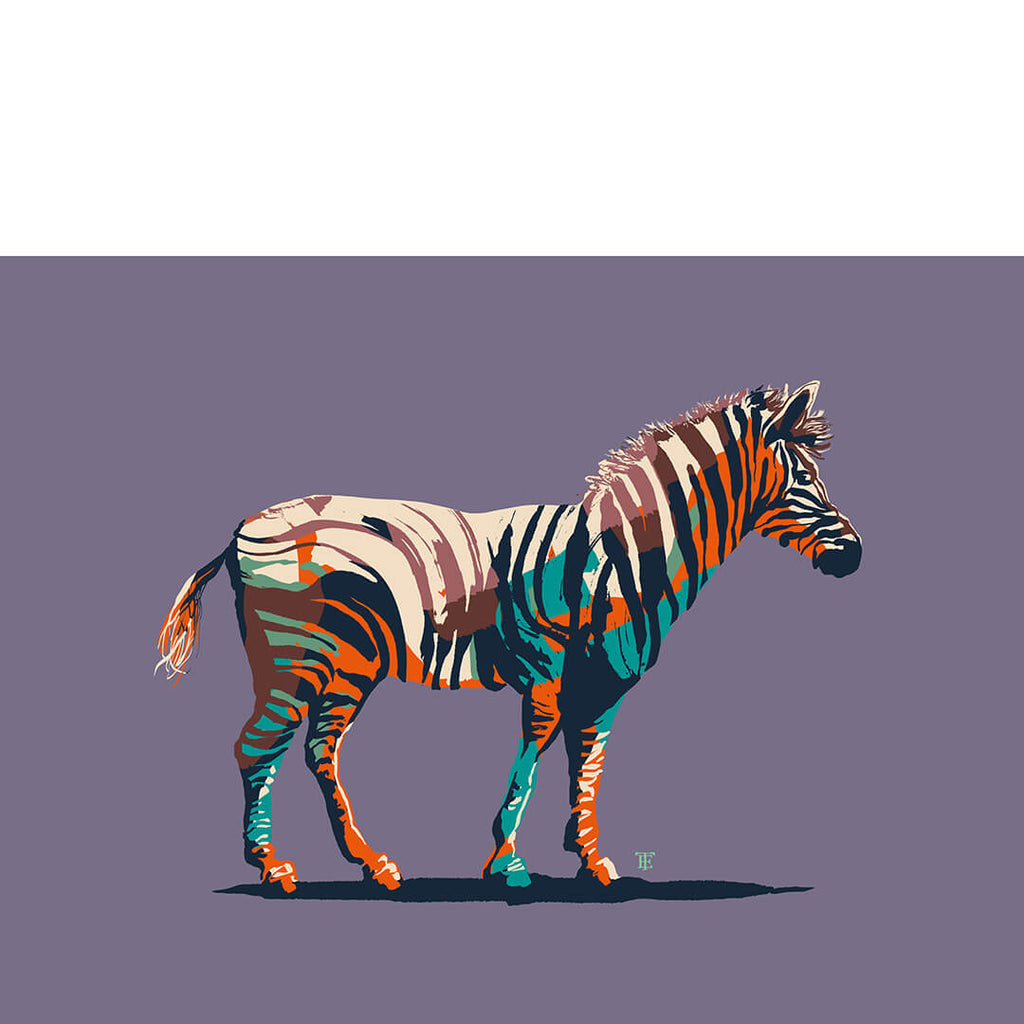 funky modern chinoiserie zebra art print in purple