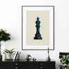 black chess king piece art print in stylish home