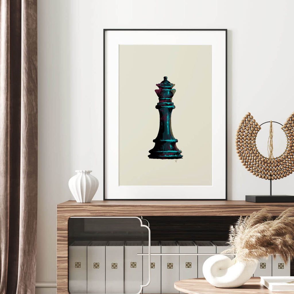 pop art chess queen poster in stylish home