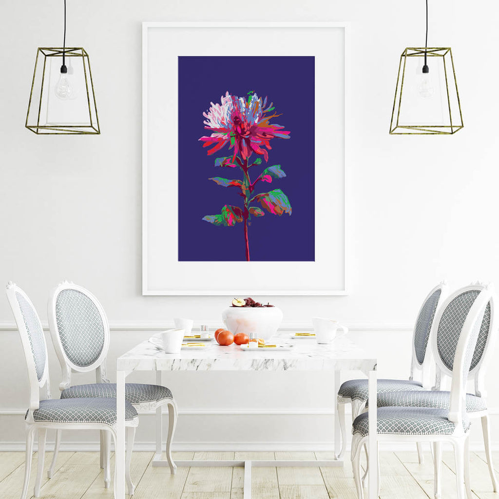 colorful chrysanthemum painting in dining room