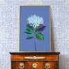 stylish blue hydrangea art print in grandmillennial interior