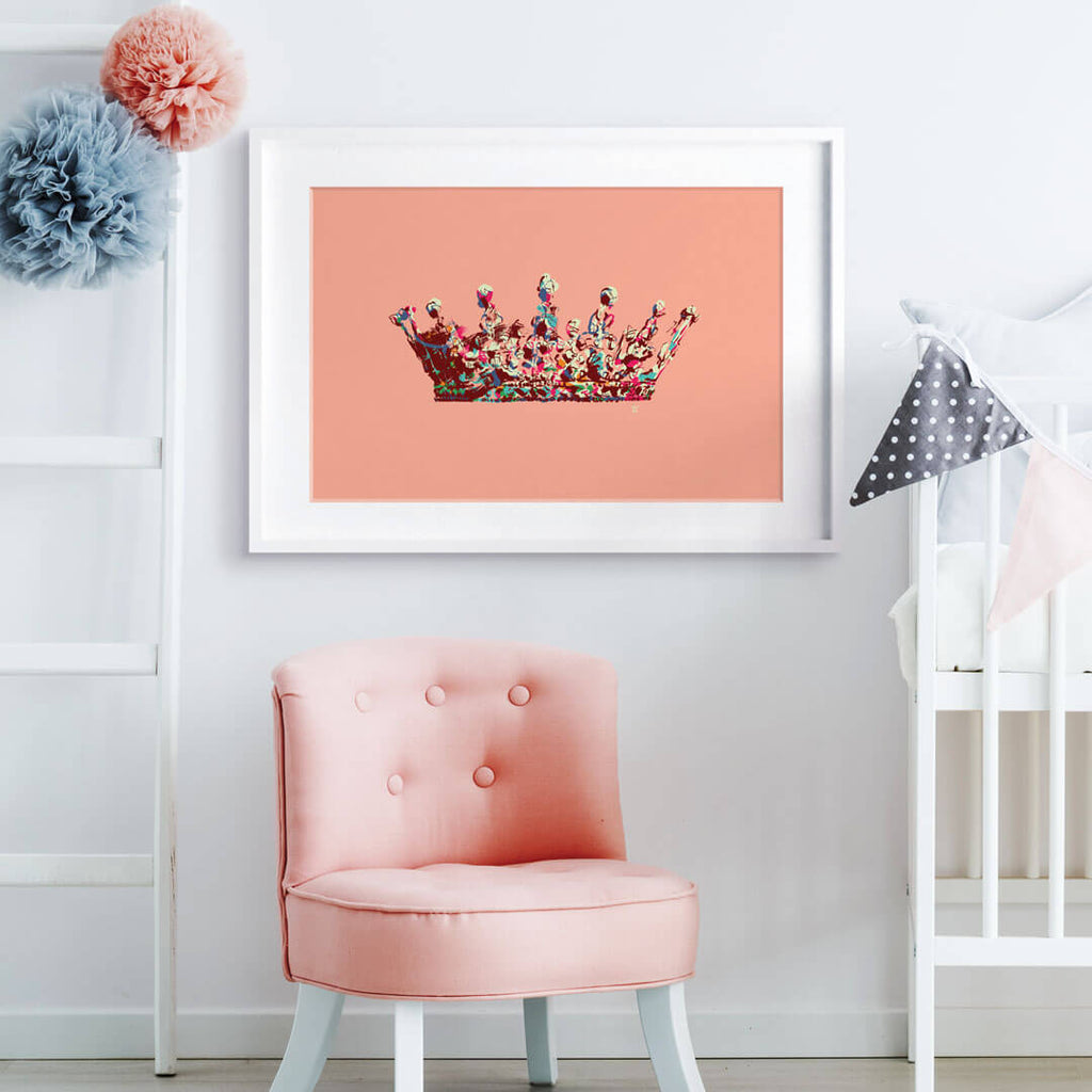 modern princess crown art print in baby girl's room
