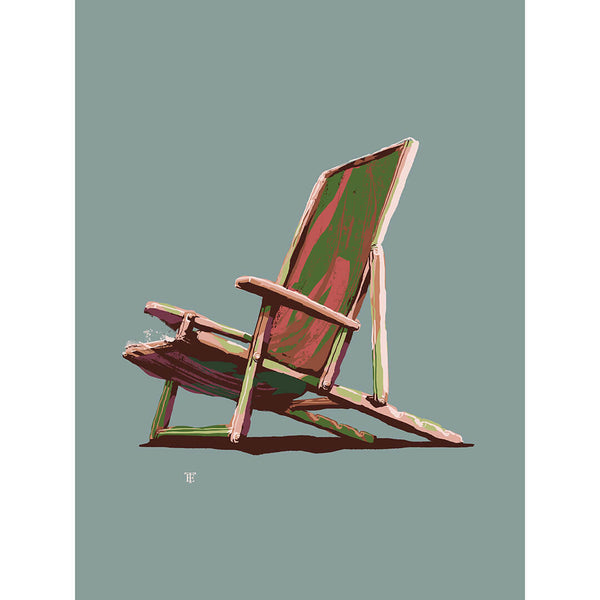 modern beach chair print in blues and greens