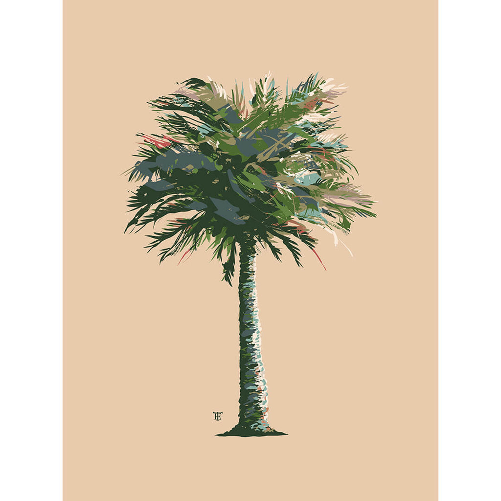 colorful modern coastal palm tree art print on neutral background