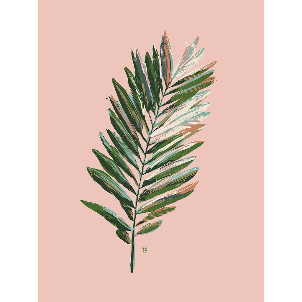 modern tropical palm frond art print in pink and green