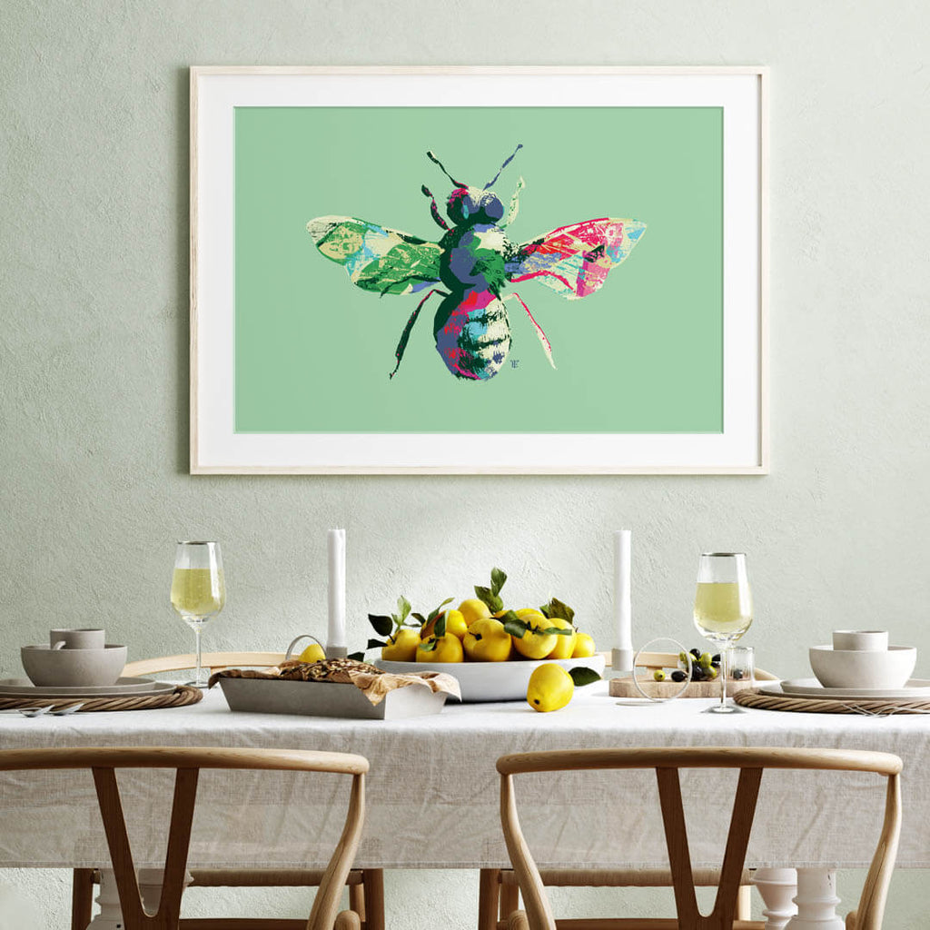 modern honey bee print  in dining room