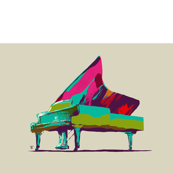 pop art piano art print in bright colors