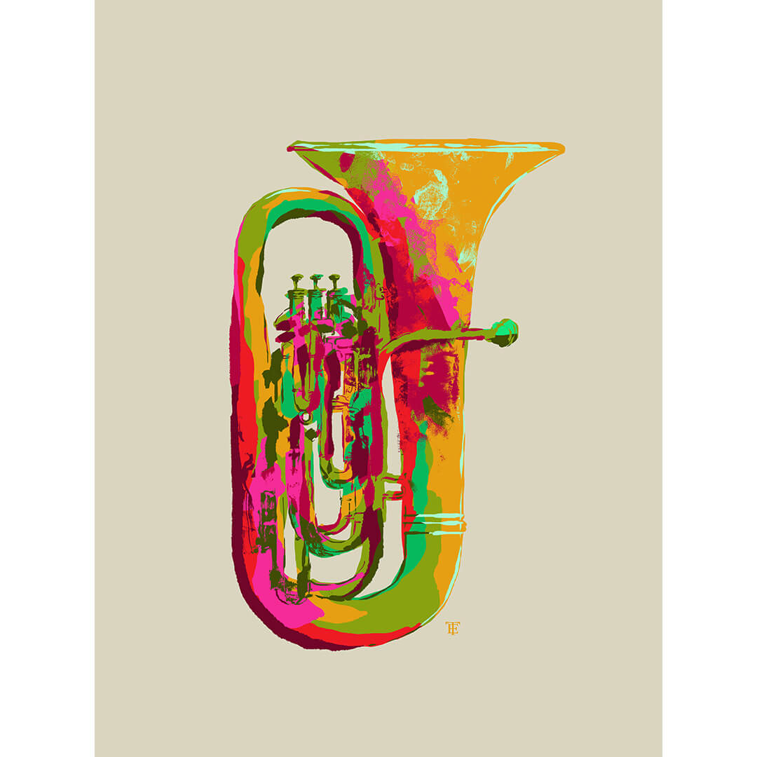 Funky Tuba Art Print in Bright Colors | Cool Poster for Tuba Players ...
