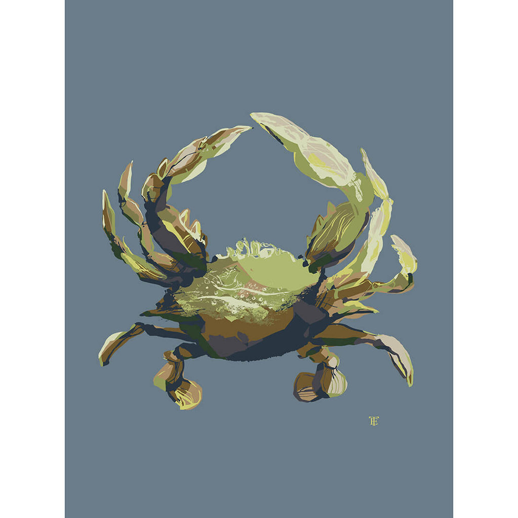 crab art in blue and green
