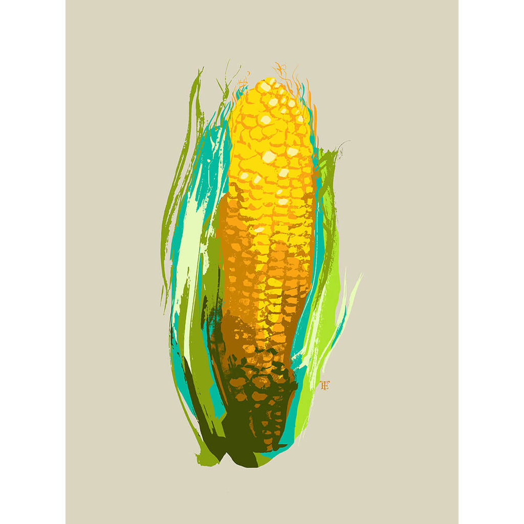modern corn art print in bright colors