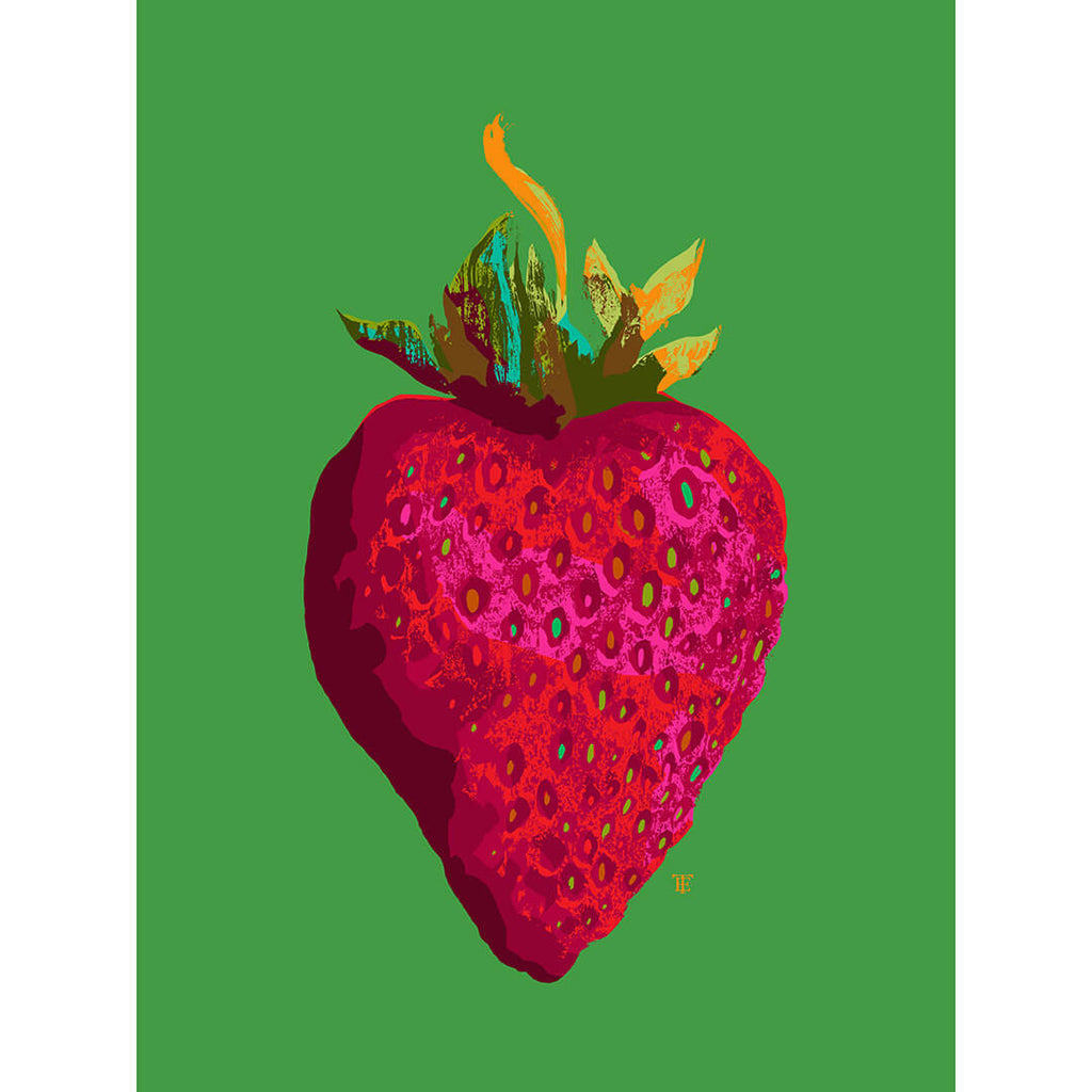 modern strawberry art print in bright colors