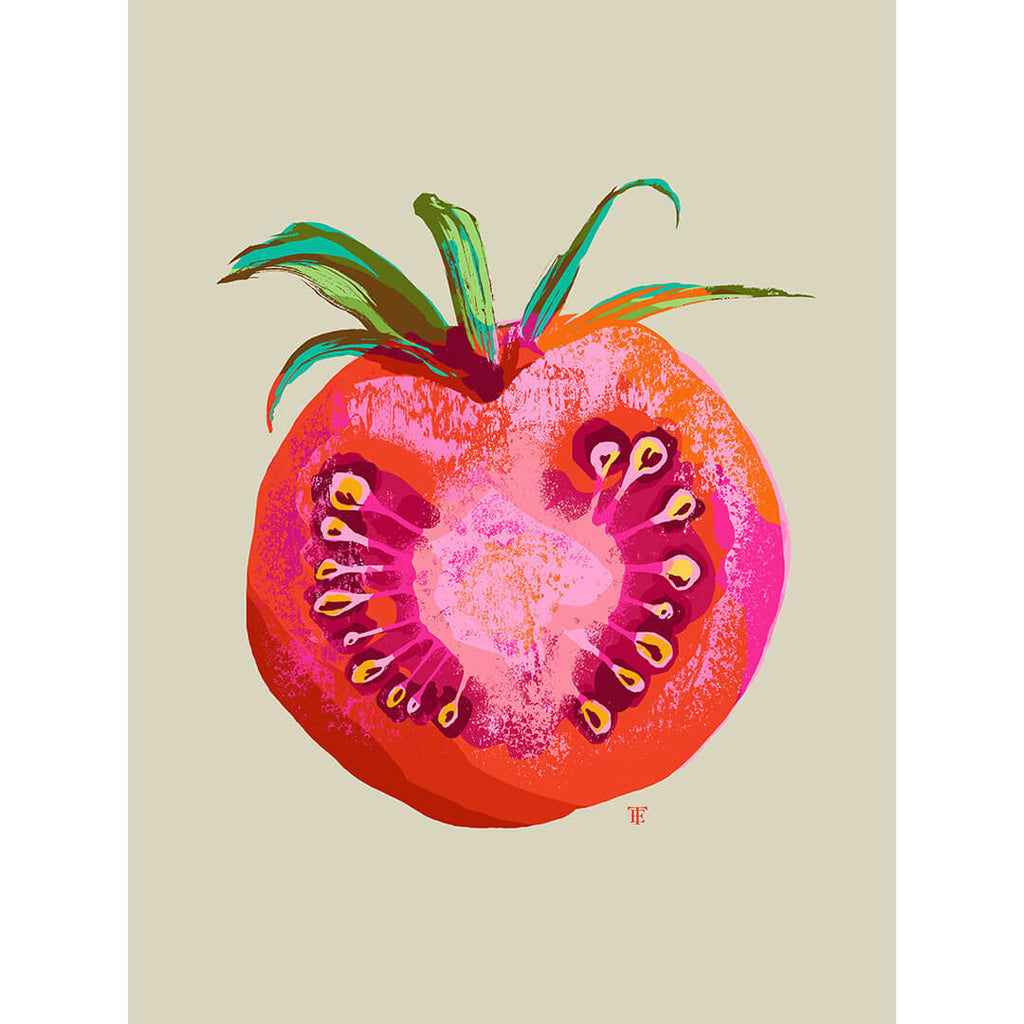 pop art sliced tomato art print in bright reds